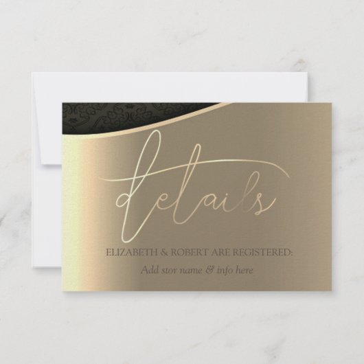 Zwart Damask Gold Hearts Bruiloft & Registry Kaart (Achterkant)