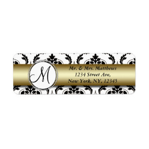 Zwart Damask Gold Monogram Retouradres Etiket