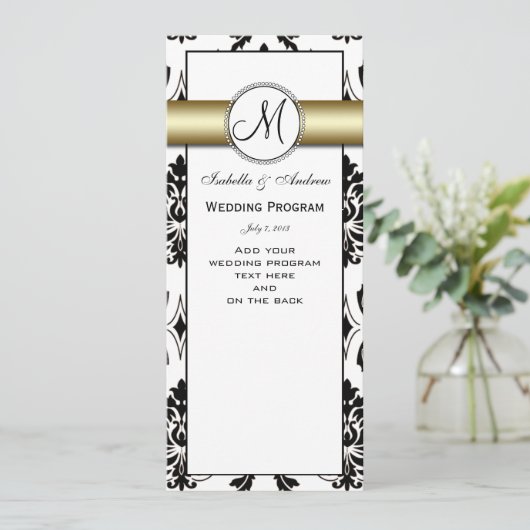 Zwart Damask Gold Wedding Programma Programmakaart (Staand voorkant)