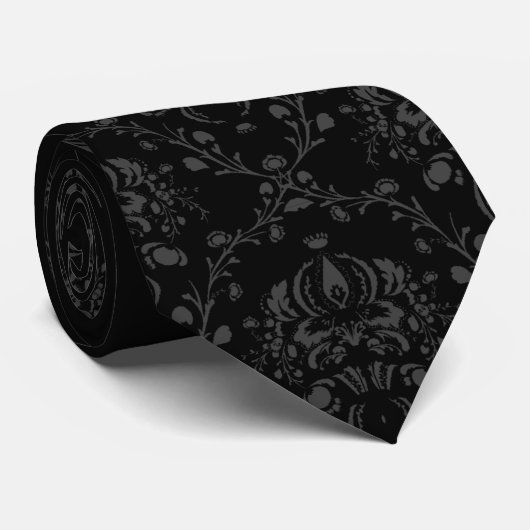 Zwart Damask Gothic stropdas (Opgerold)