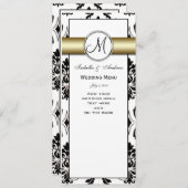Zwart Damask Goud Bruiloft Menu (Voorkant / Achterkant)