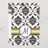 Zwart Damask Goud Bruiloft Uitnodiging (Voorkant / Achterkant)