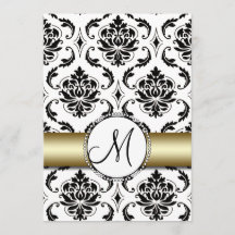 Zwart Damask Goud Bruiloft Uitnodiging