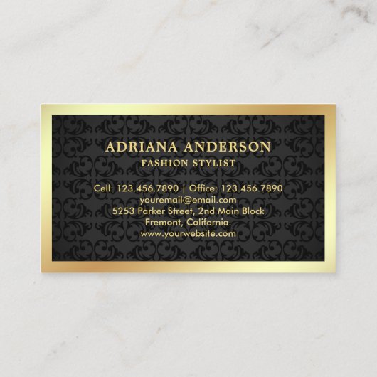 Zwart Damask Gouden Kleding Hanger Mode Stylist Visitekaartje (Achterkant)