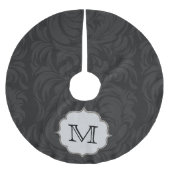 Zwart Damask Lac Monogram Initialen boomrok Kerstboom Rok (Voorkant)