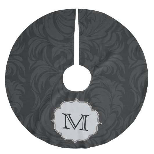 Zwart Damask Lac Monogram Initialen boomrok Kerstboom Rok (Voorkant)