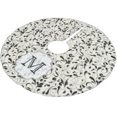 Zwart Damask Lace Monogram Initiaal Tree Rok Kerstboom Rok (Gekanteld)