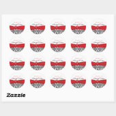 Zwart Damask met Poppy Red 1,5" ronde Sticker (Vel)