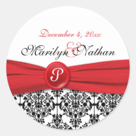 Zwart Damask met Poppy Red 1,5" ronde Sticker