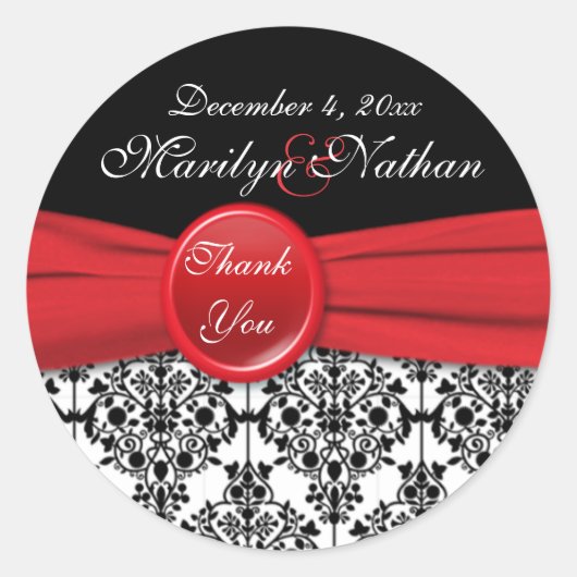 Zwart Damask met Poppy Red 3" Ronde Sticker (Voorkant)