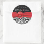 Zwart Damask met Poppy Red 3" Ronde Sticker (Tas)