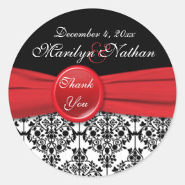 Zwart Damask met Poppy Red 3" Ronde Sticker