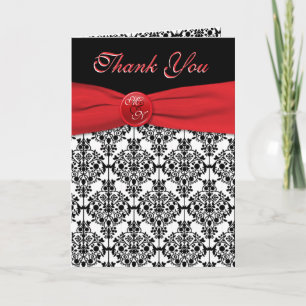 Zwart Damask met Poppy Red Dankjewel Card Bedankkaart