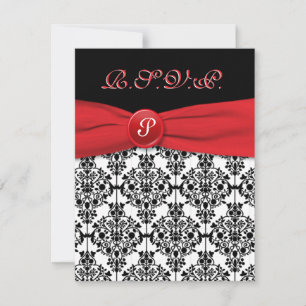 Zwart Damask met Poppy Red RSVP-kaart RSVP Kaartje