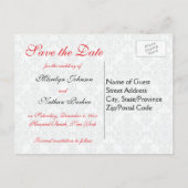 Zwart Damask met Poppy Red Save the Date Briefkaar Aankondigingskaart (Achterkant)