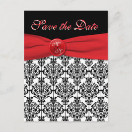 Zwart Damask met Poppy Red Save the Date Briefkaar Aankondigingskaart