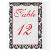 Zwart Damask met Poppy Red Table Number Kaart (Binnen (Links))