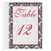 Zwart Damask met Poppy Red Table Number Kaart (Binnen (Rechts))