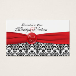 Zwart Damask met Poppy Red Wedding Favor Label Visitekaartjes