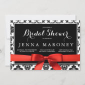 Zwart Damask met rood lint Vrijgezellenfeest Kaart (Voorkant)