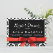 Zwart Damask met rood lint Vrijgezellenfeest Kaart (Staand voorkant)