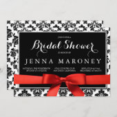 Zwart Damask met rood lint Vrijgezellenfeest Kaart (Voorkant / Achterkant)