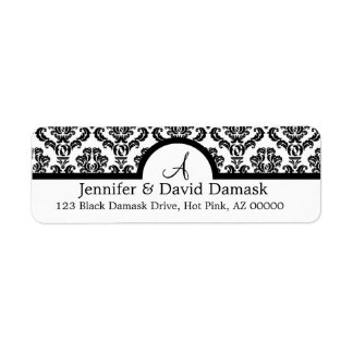 Zwart Damask Monogram Adresetiketten Etiket