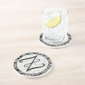 Zwart Damask Monogram Gepersonaliseerd Onderzetter (Zijkant)