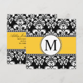 Zwart Damask Monogram Huwelijksuitnodigingen Geel Kaart (Voorkant / Achterkant)