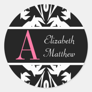 Zwart Damask Pas Laatste en Voornaam Sticker aan