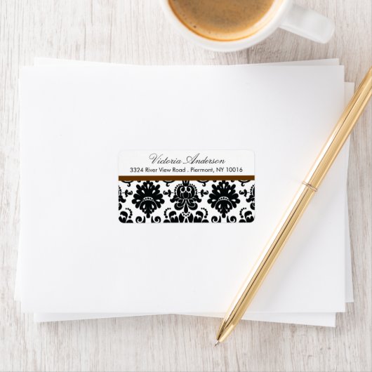 Zwart Damask Retouradres Labels. Etiket (Insitu)