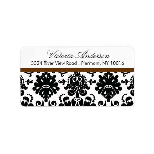 Zwart Damask Retouradres Labels. Etiket (Voorkant)