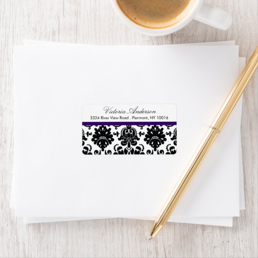 Zwart Damask Retouradres Labels. Etiket (Insitu)