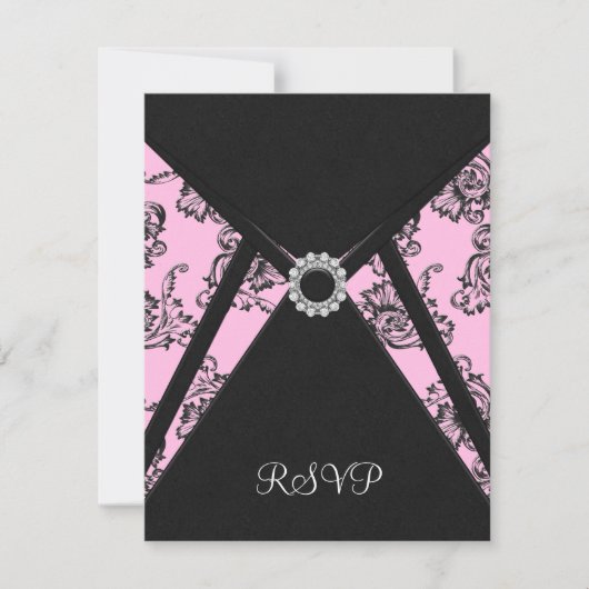 Zwart Damask Roze Elegant Zwart RSVP (Voorkant)