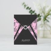 Zwart Damask Roze Elegant Zwart RSVP (Staand voorkant)
