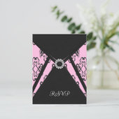 Zwart Damask Roze Elegant Zwart RSVP (Staand voorkant)