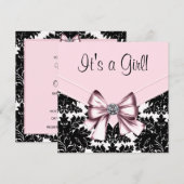Zwart Damask Roze en Zwart Baby shower Kaart (Voorkant / Achterkant)