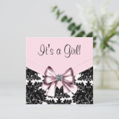 Zwart Damask Roze en Zwart Baby shower Kaart (Staand voorkant)