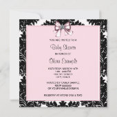 Zwart Damask Roze en Zwart Baby shower Kaart (Achterkant)