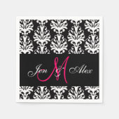 Zwart Damask Roze Monogram Trouwpapier Servetten (Voorkant)