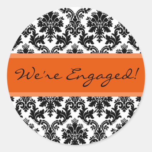 Zwart Damask & Sinaasappel Envelope Seal Favor Sti Ronde Sticker (Voorkant)