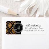 Zwart Damask Sinaasappel Glitter Gedrukt Monogram Etiket (Insitu)
