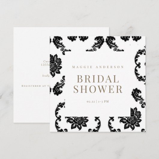 Zwart Damask Square Vrijgezellenfeest Kaart (Voorkant / Achterkant)