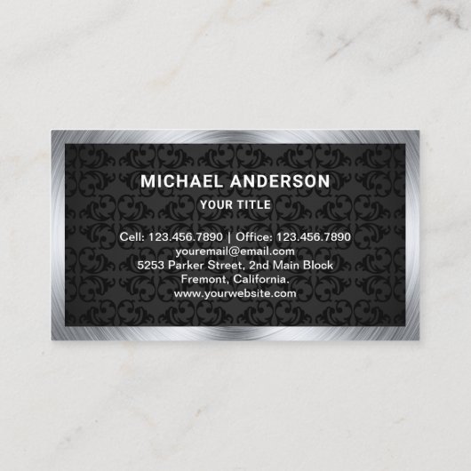 Zwart Damask Steel Motorbike Motorfiets Mechanic Visitekaartje (Achterkant)