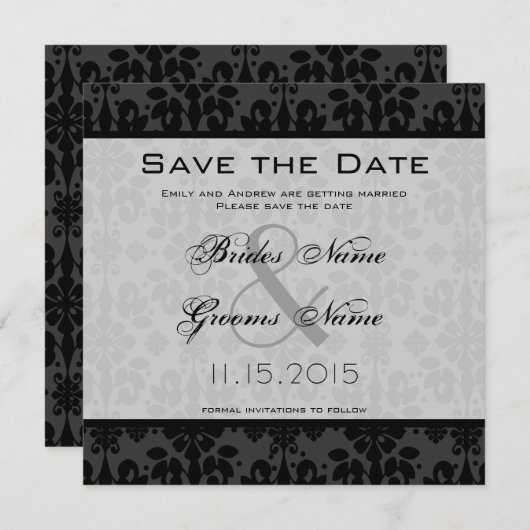 Zwart Damask Swirls Bruiloft Save the Date Kaart (Voorkant / Achterkant)