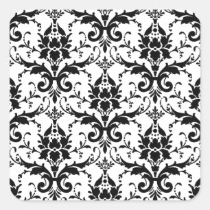 Zwart Damask Tegel Pattern Vierkante Sticker