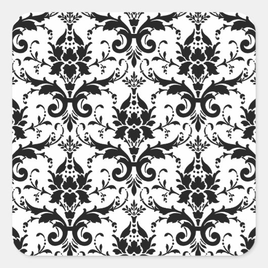 Zwart Damask Tegel Pattern Vierkante Sticker (Voorkant)