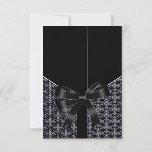 Zwart Damask Wit Kant Elegante bruiloft RSVP Kaartje (Voorkant)