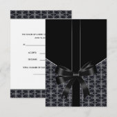Zwart Damask Wit Kant Elegante bruiloft RSVP Kaartje (Voorkant / Achterkant)