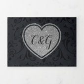 Zwart Damask Zilveren Hart Alles In Een Huwelijk Drieluik Uitnodiging (Cover)